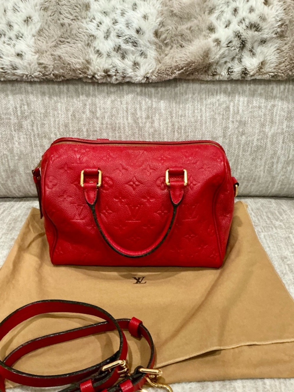 ✨💎Louis Vuitton💎✨Red Empriente Leather Speedy 25 Bandoulière - Picture 2 of 13